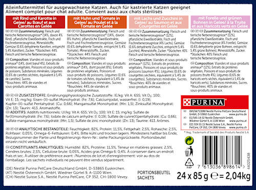 Nat kattenvoer, gemengde variatie met groenten in gelei, multipack (24 x 85 g), 2,04 kg