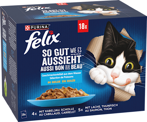 Nat kattenvoer in diverse smaken uit de water-in-gelei multipack (18x85 g), 1,53 kg