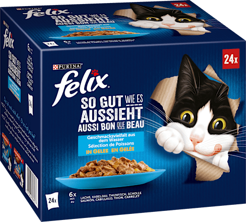 Nat kattenvoer, diverse smaken van water in gelei, multipack (24 x 85 g), 2,04 kg