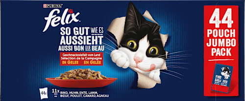 Nat kattenvoer, diverse smaken van het land met rundvlees, kip, eend en lam in gelei, multipack (44 x 85 g), 3,74 kg