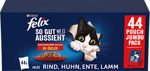 Nat kattenvoer, diverse smaken van het land met rundvlees, kip, eend en lam in gelei, multipack (44 x 85 g), 3,74 kg