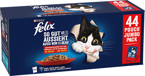 Nat kattenvoer, diverse smaken van het land met rundvlees, kip, eend en lam in gelei, multipack (44 x 85 g), 3,74 kg