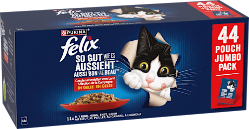 Nat kattenvoer, diverse smaken van het land met rundvlees, kip, eend en lam in gelei, multipack (44 x 85 g), 3,74 kg