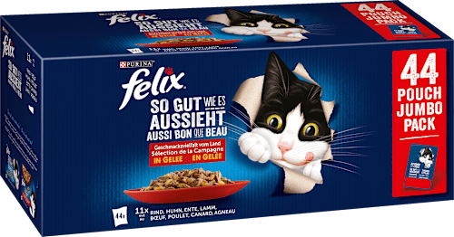 Nat kattenvoer, diverse smaken van het land met rundvlees, kip, eend en lam in gelei, multipack (44 x 85 g), 3,74 kg