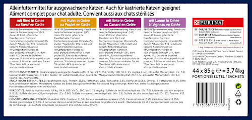 Nat kattenvoer, diverse smaken van het land met rundvlees, kip, eend en lam in gelei, multipack (44 x 85 g), 3,74 kg