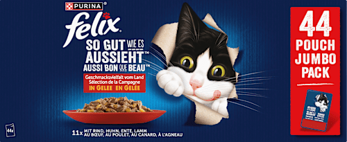 Nat kattenvoer, diverse smaken van het land met rundvlees, kip, eend en lam in gelei, multipack (44 x 85 g), 3,74 kg