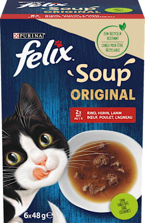 Nassfutter Katze mit Rind, Huhn & Lamm, Soup Original Multipack (6x48 g), 288 g Felix