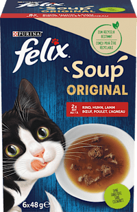 Nassfutter Katze mit Rind, Huhn & Lamm, Soup Original Multipack (6x48 g), 288 g Felix