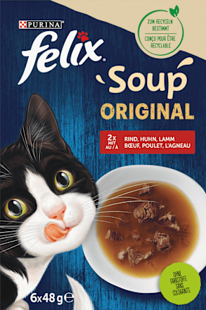 Nassfutter Katze mit Rind, Huhn & Lamm, Soup Original Multipack (6x48 g), 288 g Felix