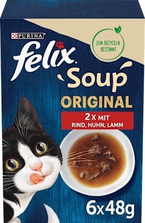 Nassfutter Katze mit Rind, Huhn & Lamm, Soup Original Multipack (6x48 g), 288 g Felix
