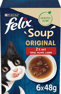 Nassfutter Katze mit Rind, Huhn & Lamm, Soup Original Multipack (6x48 g), 288 g Felix