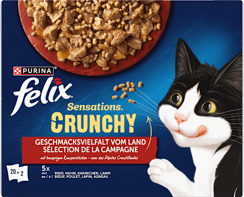 Nassfutter Katzen, Crunchy Geschmacksvielfalt vom Land, Multipack (20x85g + 2x40g), 1,78 kg