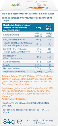 Babysnack Knusper-Schnitte Banane & Kürbis ab dem 8. Monat, 6x14g, 84 g
