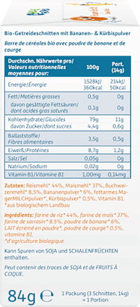 Babysnack Knusper-Schnitte Banane & Kürbis ab dem 8. Monat, 6x14g, 84 g