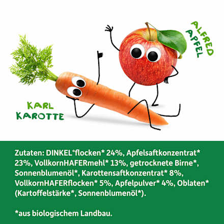 Fruchtriegel mit Getreide Apfel Karotte ab 1 Jahr, (4x23 g), 92 g
