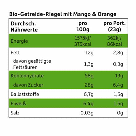 Fruchtriegel mit Getreide Mango & Orange ab 1 Jahr, (4x23 g), 92 g