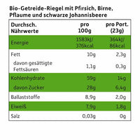 Fruchtriegel mit Getreide Pfirsich, Birne, Pflaume & schwarze Johannisbeere ab 3 Jahren, (4x23 g), 92 g