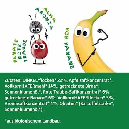 Fruchtriegel mit Getreide Rote Traube, Banane & Aronia ab 3 Jahren, (4x23 g), 92 g