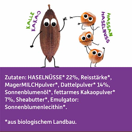 Kindersnack Brotaufstrich Haselnuss-Kakao-Creme Datteln, ab 3 Jahren, 180 g