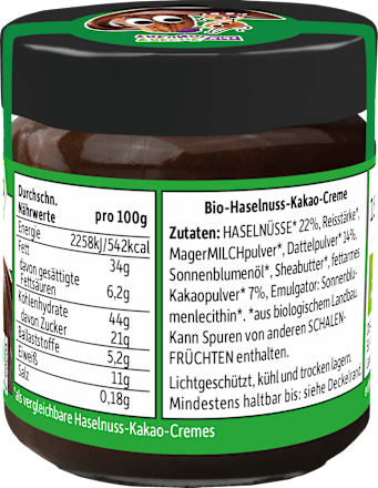 Kindersnack Brotaufstrich Haselnuss-Kakao-Creme Datteln, ab 3 Jahren, 180 g
