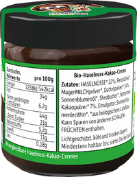 Kindersnack Brotaufstrich Haselnuss-Kakao-Creme Datteln, ab 3 Jahren, 180 g