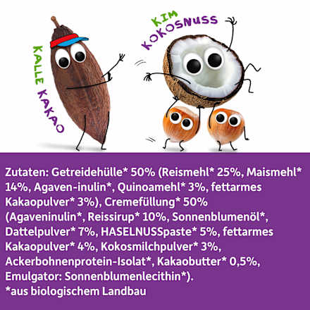 Kindersnack Crunchy Sticks mit Cremefüllung Haselnuss, Kakao & Kokos ab 4 Jahren, 23 g