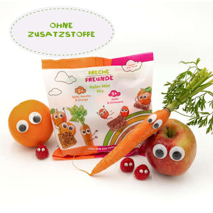 Kindersnack Hafer-Mini Mix Karotte, Apfel, Orange & Apfel, Himbeere ab 3 Jahren, 100 g