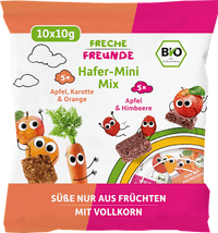Kindersnack Hafer-Mini Mix Karotte, Apfel, Orange & Apfel, Himbeere ab 3 Jahren, 100 g