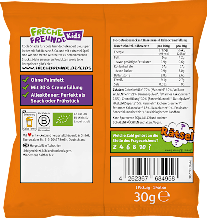 Kindersnack Knusper Bits Kakao Nuss, für Schulkinder, 30 g