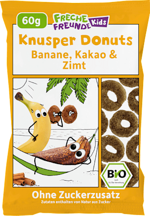 Kindersnack Knusper Donuts Banane, Kakao & Zimt ab 3 Jahren, 60 g