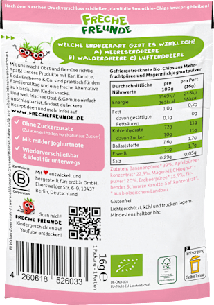 Kindersnack Smoothie-Chips Banane Apfel Erdbeere mit Joghurt, ab 3 Jahren, 16 g