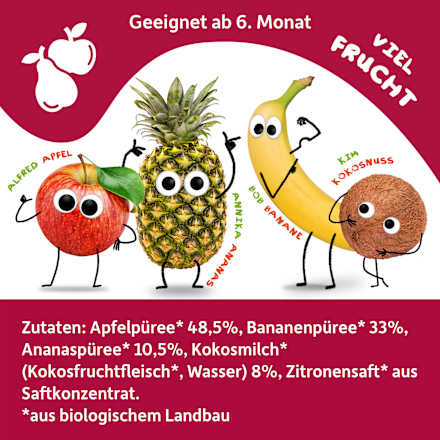 Quetschie Apfel, Banane, Ananas & Kokosnuss ab dem 6. Monat, 100 g