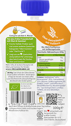 Quetschie Apfel, Birne, Blaubeere mit Dreikorn ab 6 Monaten, 100 g