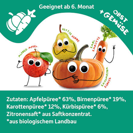 Quetschie Apfel, Birne, Karotte & Kürbis ab 6 Monaten, 100 g