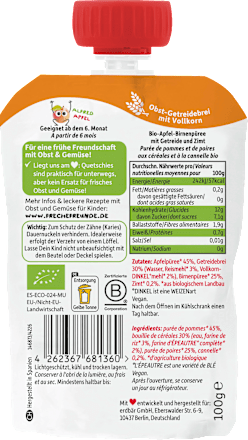 Quetschie Apfel, Birne mit Zimt, Reis & Dinkel ab 6 Monaten, 100 g
