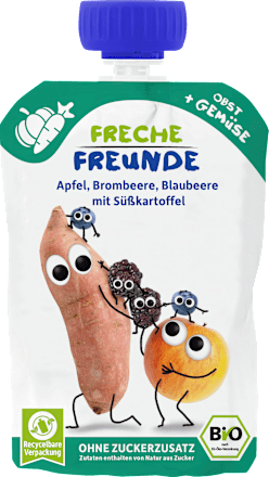 Quetschie Apfel, Brombeere, Blaubeere mit Süßkartoffel ab dem 6. Monat, 100 g