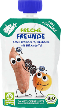 Quetschie Apfel, Brombeere, Blaubeere mit Süßkartoffel ab dem 6. Monat, 100 g