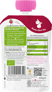 Quetschie Apfel, Erdbeere, Blaubeere & Himbeere ab 6. Monat, 100 g