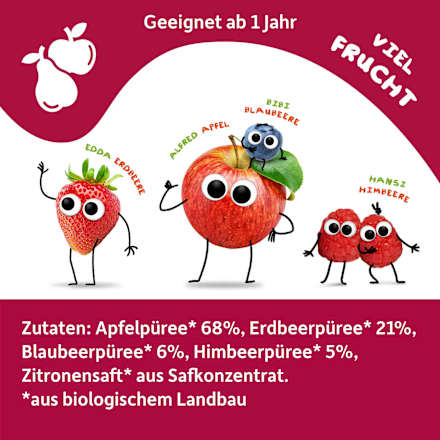 Quetschie Apfel, Erdbeere, Blaubeere & Himbeere ab 6. Monat, 100 g
