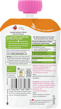 Quetschie Apfel, Erdbeere, Himbeere mit Grieß, ab 6 Monaten, 100 g