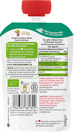 Quetschie Apfel, Erdbeere mit Rote Bete & Karotte ab dem 8. Monat, 100 g