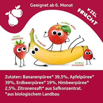 Quetschie Banane, Apfel, Erdbeere & Himbeere ab 6 Monaten, 100 g