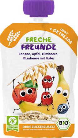 Quetschie Banane, Apfel, Himbeere, Blaubeere mit Hafer ab 6 Monaten, 100 g