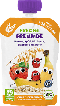 Quetschie Banane, Apfel, Himbeere, Blaubeere mit Hafer ab 6 Monaten, 100 g