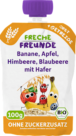 Quetschie Banane, Apfel, Himbeere, Blaubeere mit Hafer ab 6 Monaten, 100 g
