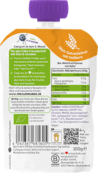 Quetschie Banane, Apfel, Himbeere, Blaubeere mit Hafer ab 6 Monaten, 100 g