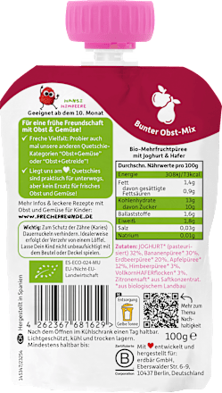 Quetschie Joghurt, Banane, Erdbeere, Apfel & Himbeere, ab 10 Monate, 100 g