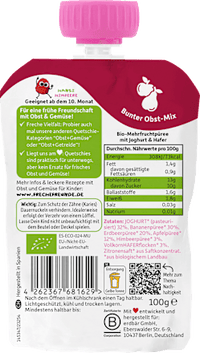 Quetschie Joghurt, Banane, Erdbeere, Apfel & Himbeere, ab 10 Monate, 100 g
