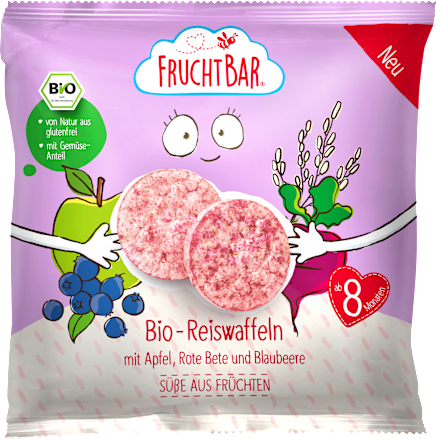 FruchtBar Babysnack Reiswaffeln mit Apfel, rote Bete & Blaubeere ab 8 Monaten, 30 g