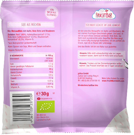 Babysnack Reiswaffeln mit Apfel, rote Bete & Blaubeere ab 8 Monaten, 30 g